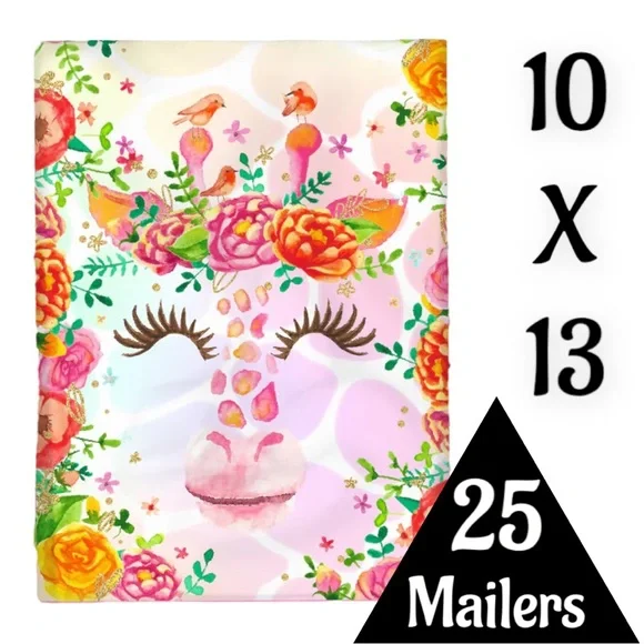 25 10X13 Poly Mailers Cute Floral Giraffe, Shipping Envelopes PRICE IS FIRM - Picture 5 of 7